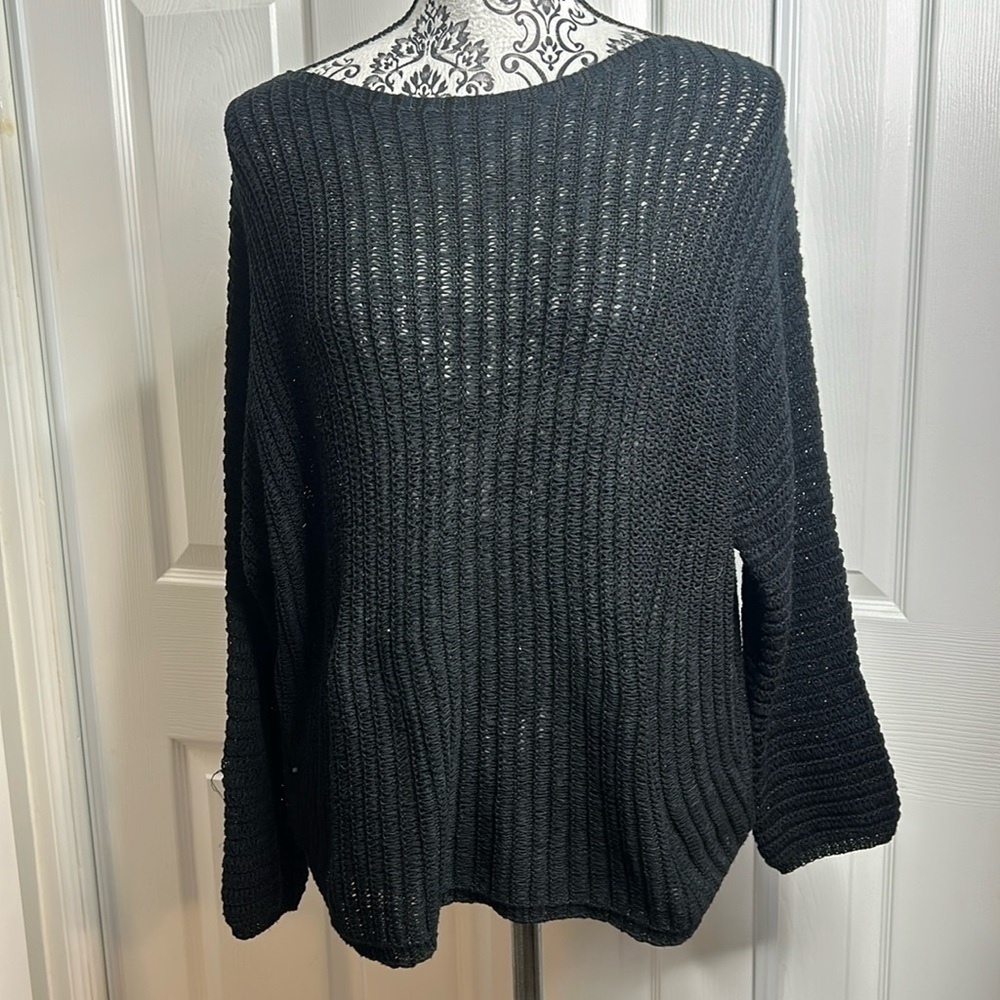 Andrea Jovine Black Sweater Crew Neck Loose Weave XL
